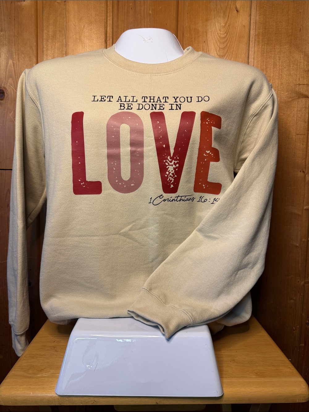 Gildan Cream Crewneck Sweatshirt with Red LOVE Graphic
